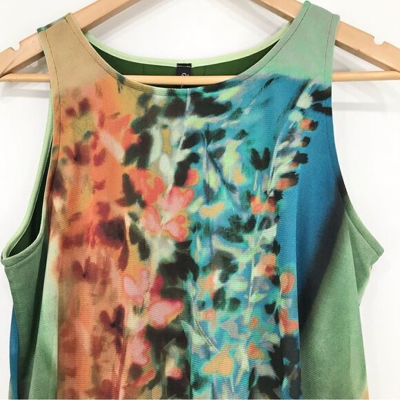 Elana Kattan Colorful Abstract Watercolor Floral Mesh Sleeveless Sheath Dress - Picture 2 of 14